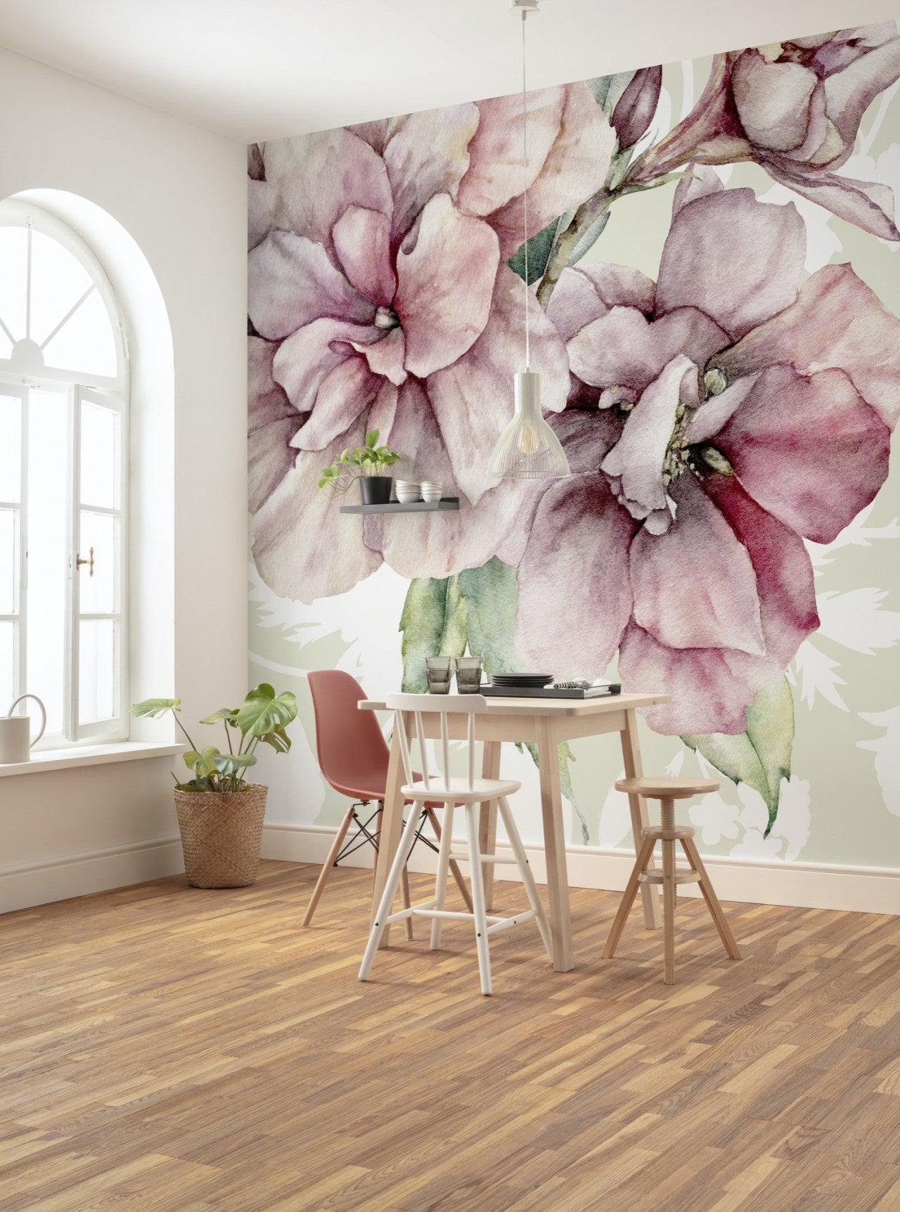 Large Flower Mural Wallpaper Custom Floral Wallcovering