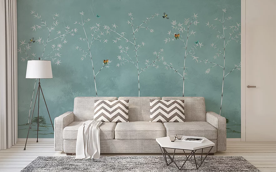 Bamboo Lines Mural Wallpaper : Trees and Birds Wallpaper | Forest Homes