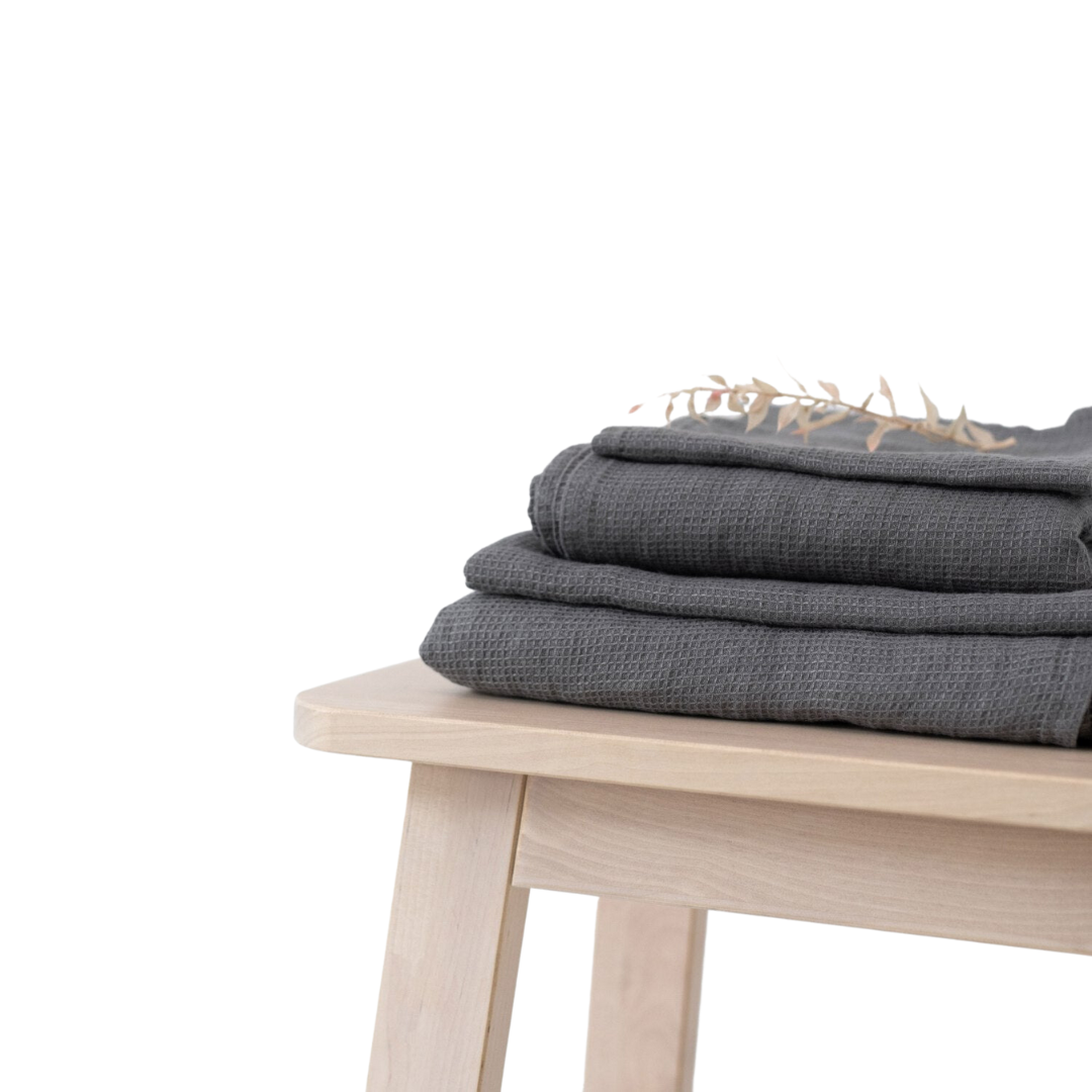 Charcoal Linen Fine Waffle Towel