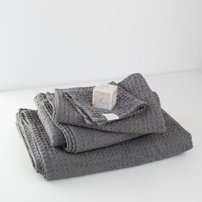 Dark Grey Linen & Cotton Waffle Towel