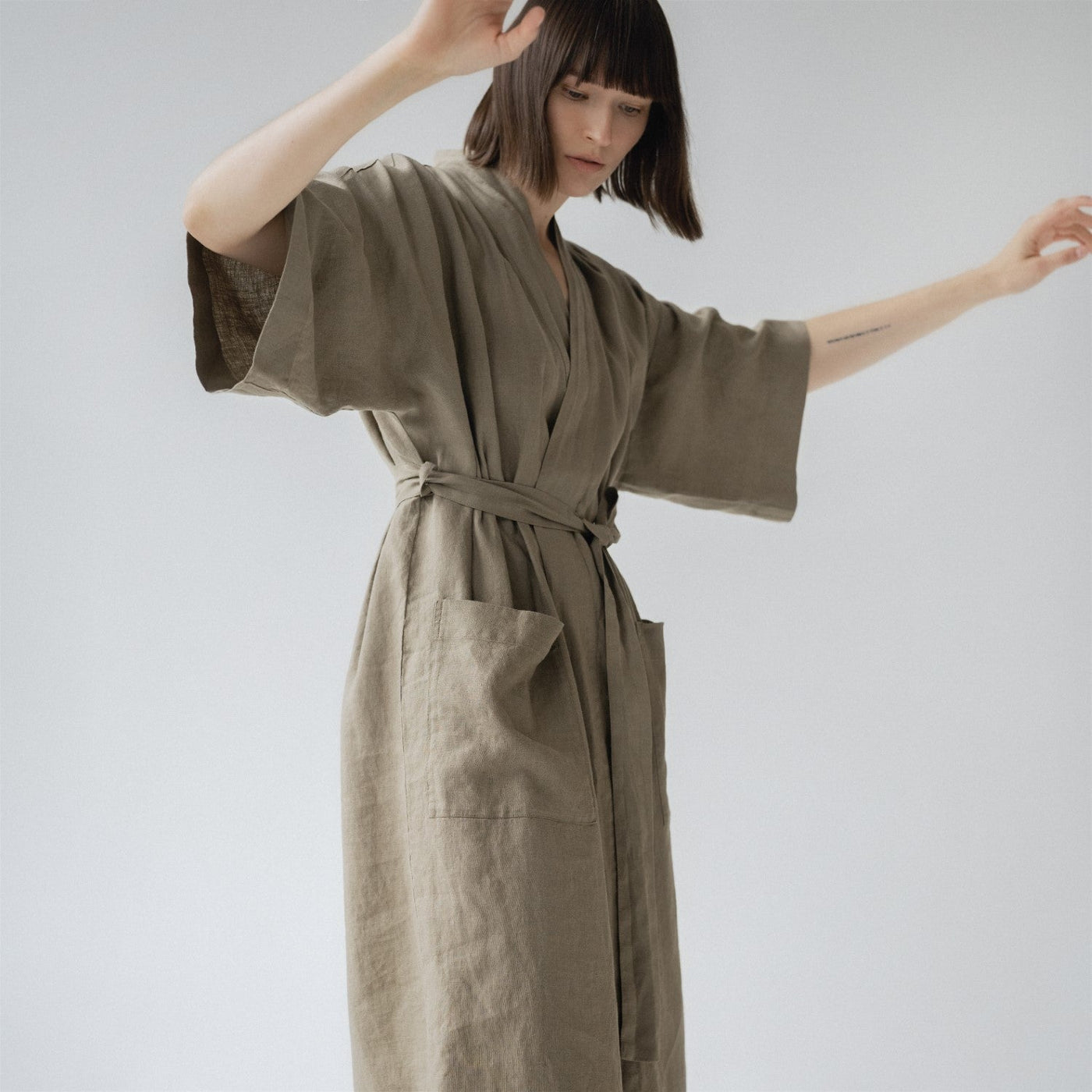 Khaki Linen Bathrobe