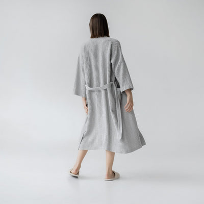 Light Grey Linen & Cotton Waffle Bathrobe