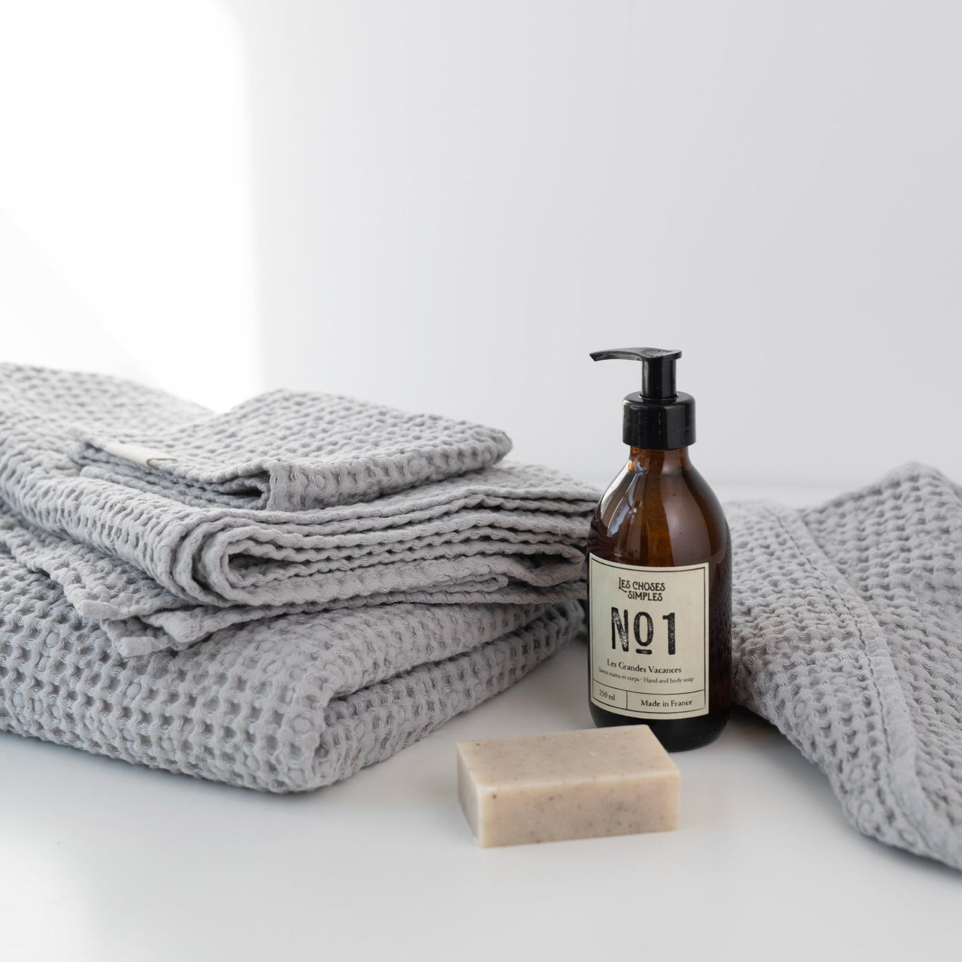 Light Grey Linen & Cotton Waffle Towel