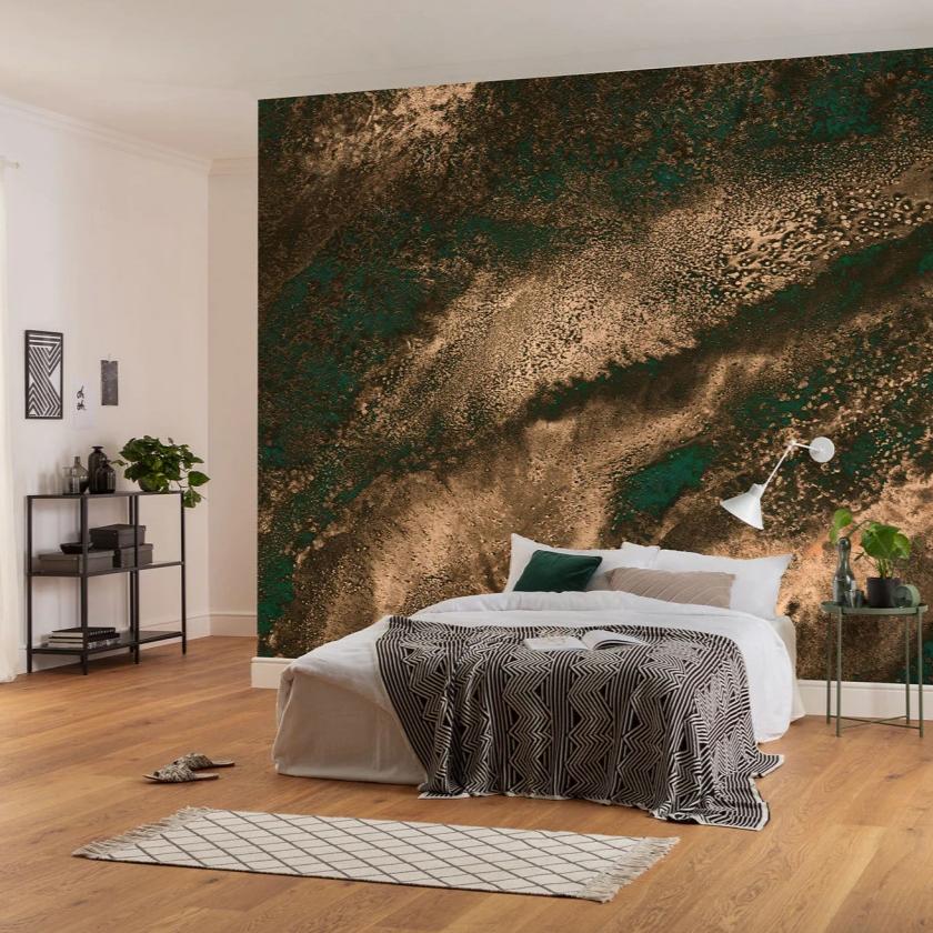 Molten Copper Mural: Green & Gold Wallpaper | Forest Homes