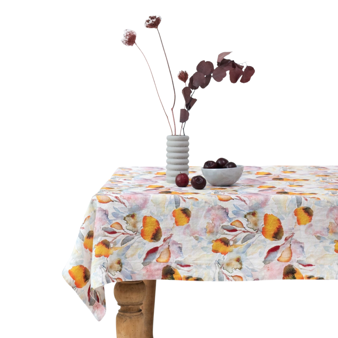 Orange Flow Linen Tablecloth