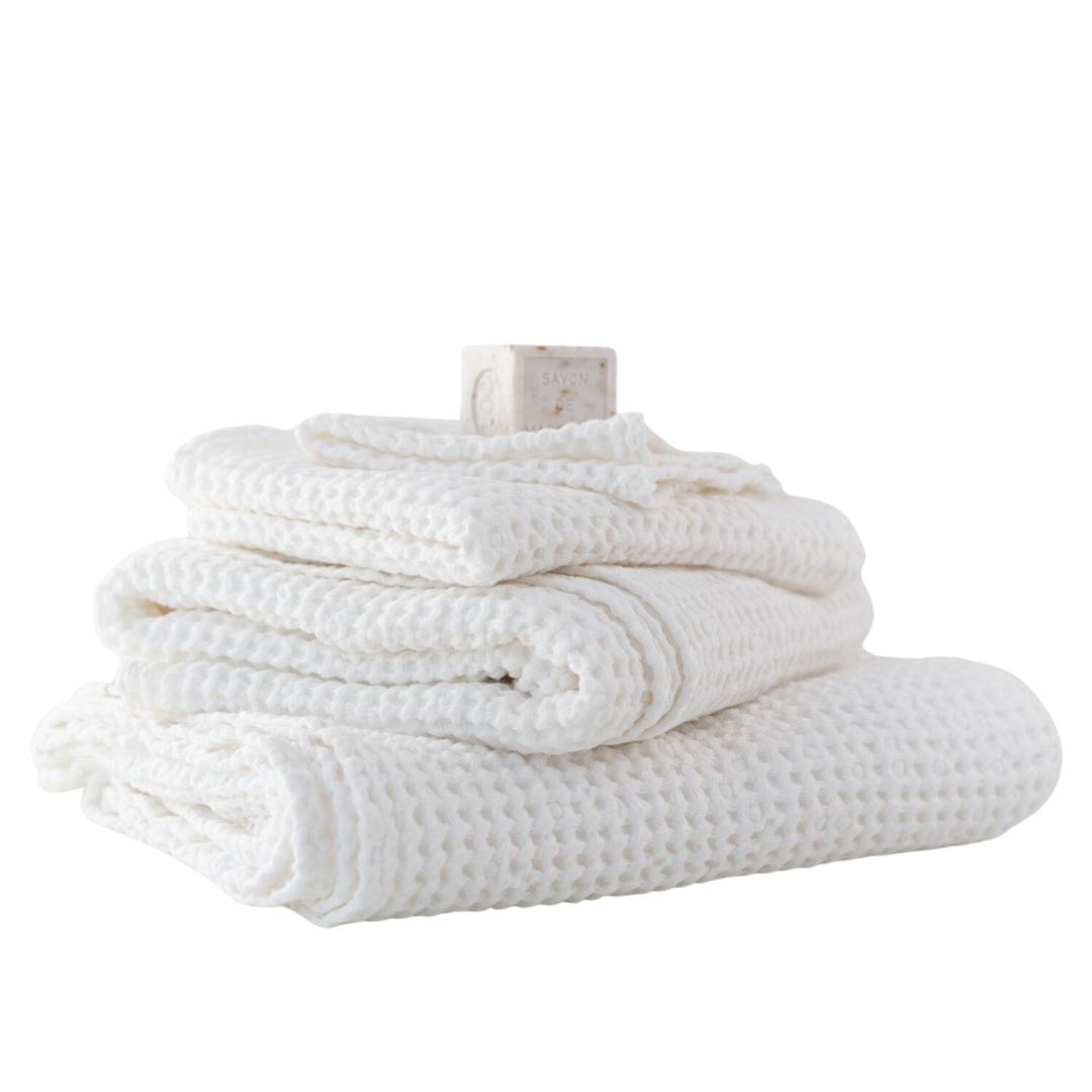 White Linen & Cotton Waffle Towel